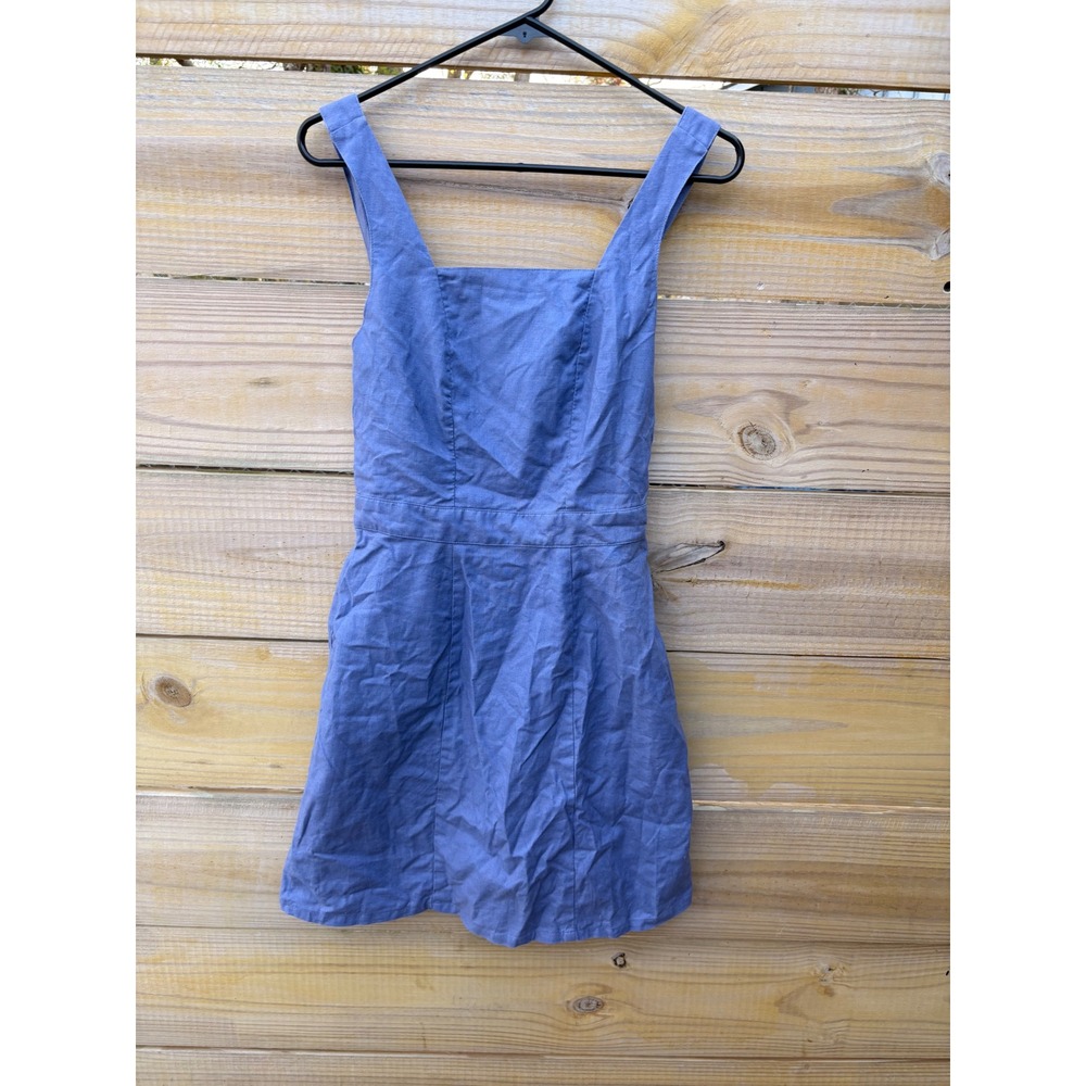 J.R.T Newport News Blue Linen Blend Pinafore Mini Dress Button Back Size 6 00359